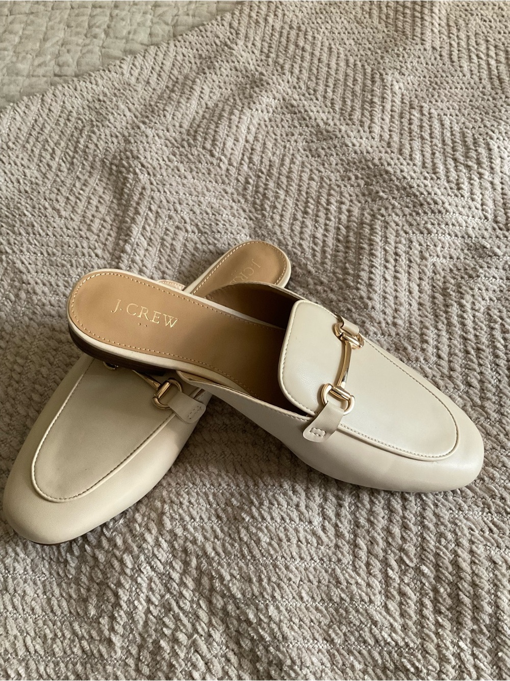 J. Crew Ivory Leather Horsebit Mules NWOT